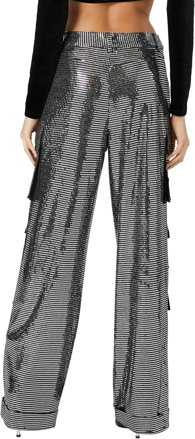 Forever 21 Women's Metallic Wide-Leg Cargo Pants