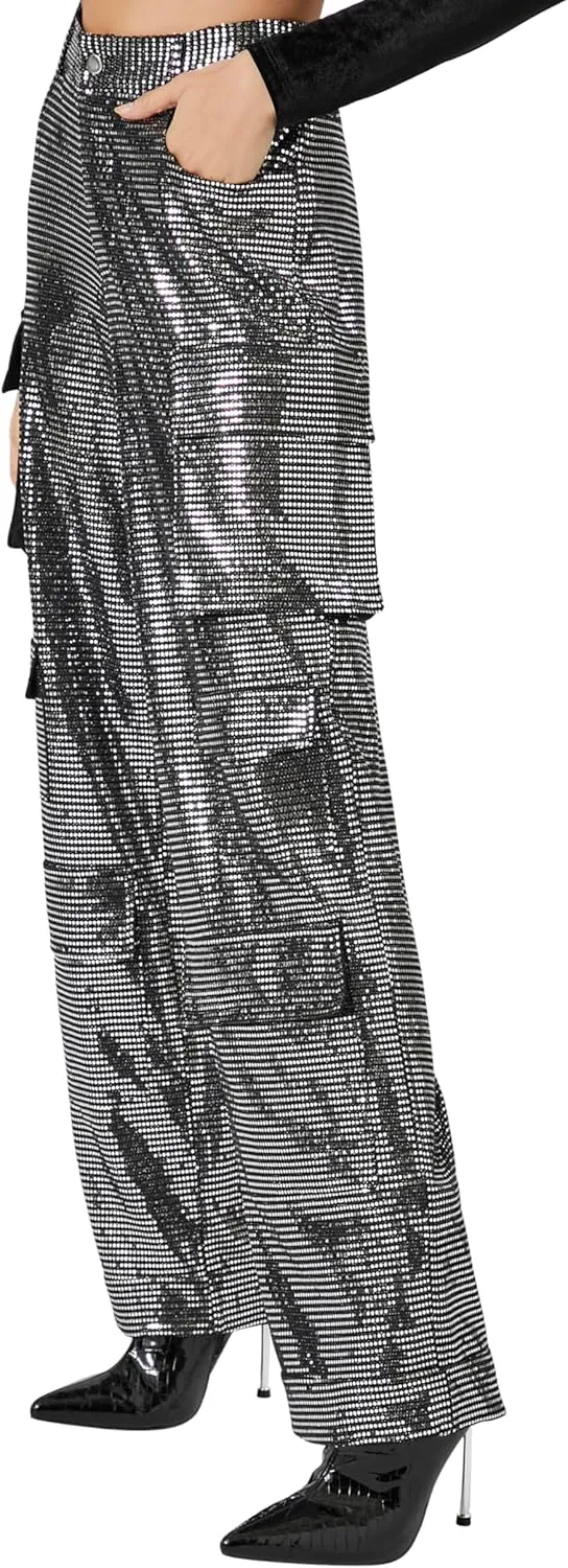 Forever 21 Women's Metallic Wide-Leg Cargo Pants