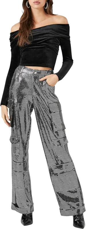 Forever 21 Women's Metallic Wide-Leg Cargo Pants