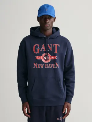 Gant Men Blue Printed Hooded Sweatshirt