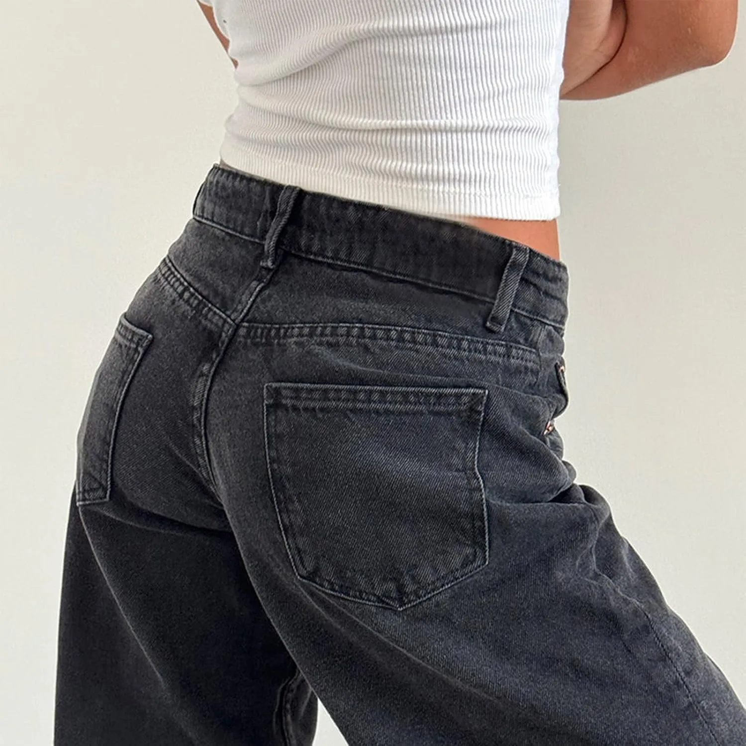 Giraropa Women Y2k Low Rise Jeans Vintage Baggy Straight Wide Leg Boyfriend Jeans Casual Loose Fit Long Denim Pants