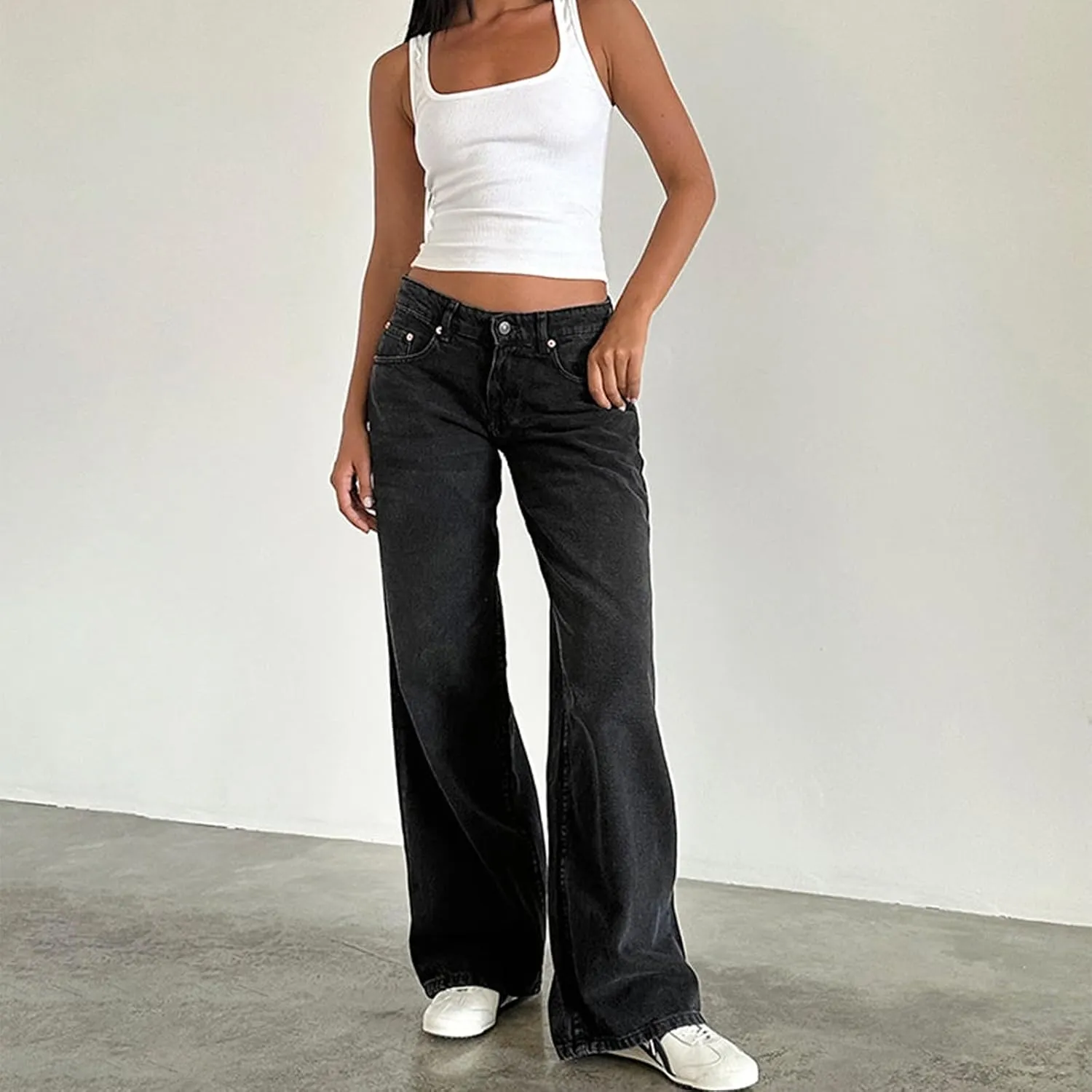 Giraropa Women Y2k Low Rise Jeans Vintage Baggy Straight Wide Leg Boyfriend Jeans Casual Loose Fit Long Denim Pants