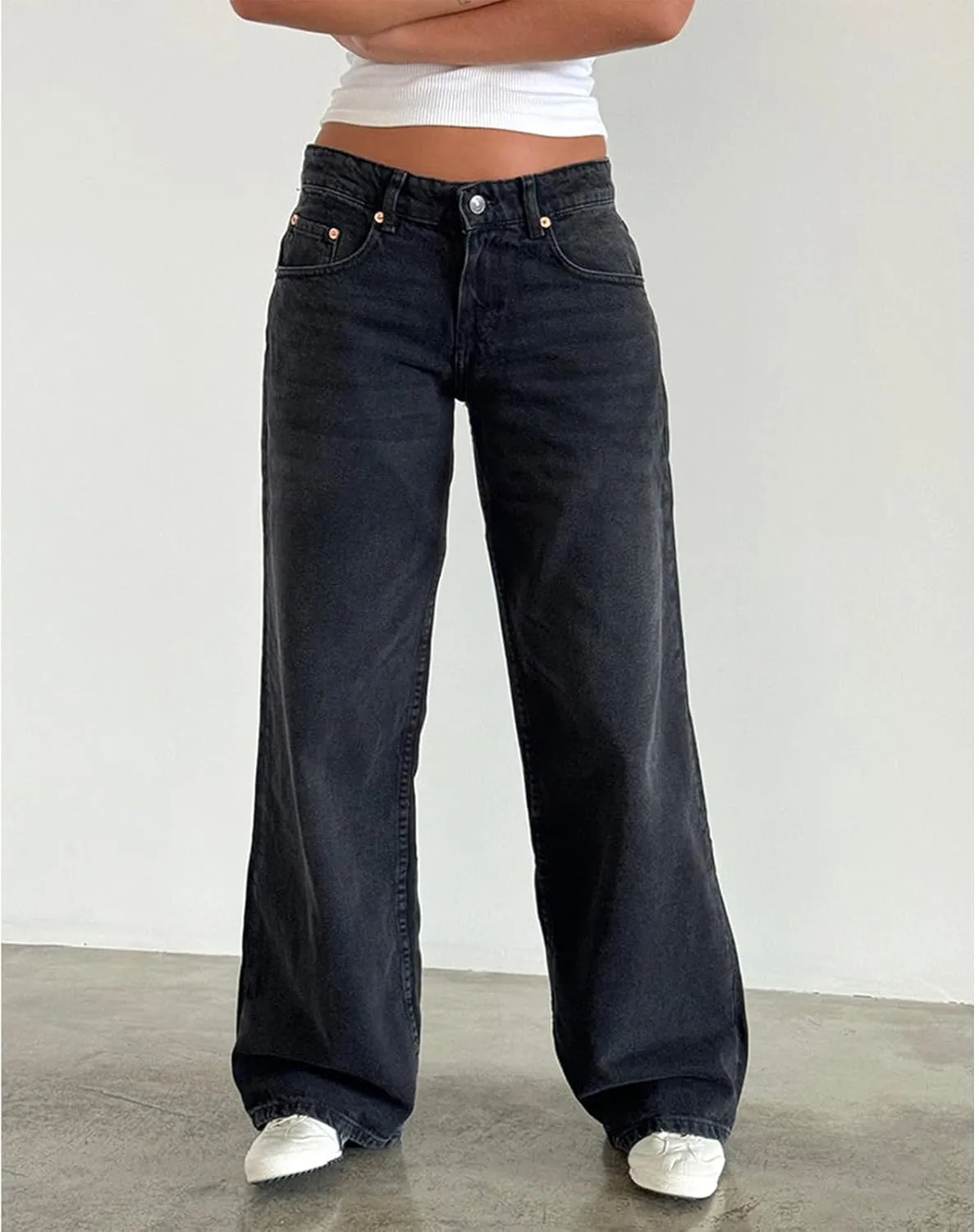 Giraropa Women Y2k Low Rise Jeans Vintage Baggy Straight Wide Leg Boyfriend Jeans Casual Loose Fit Long Denim Pants