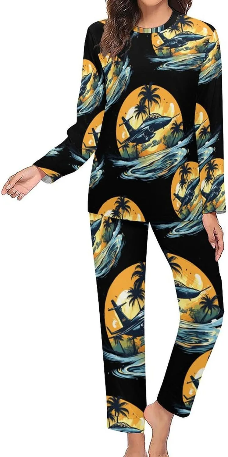 Hawaii Beach Fighter Women's Pajama Set Long Sleeve Pj Sets Casual Two Piece Loungewear Soft Sleepwear