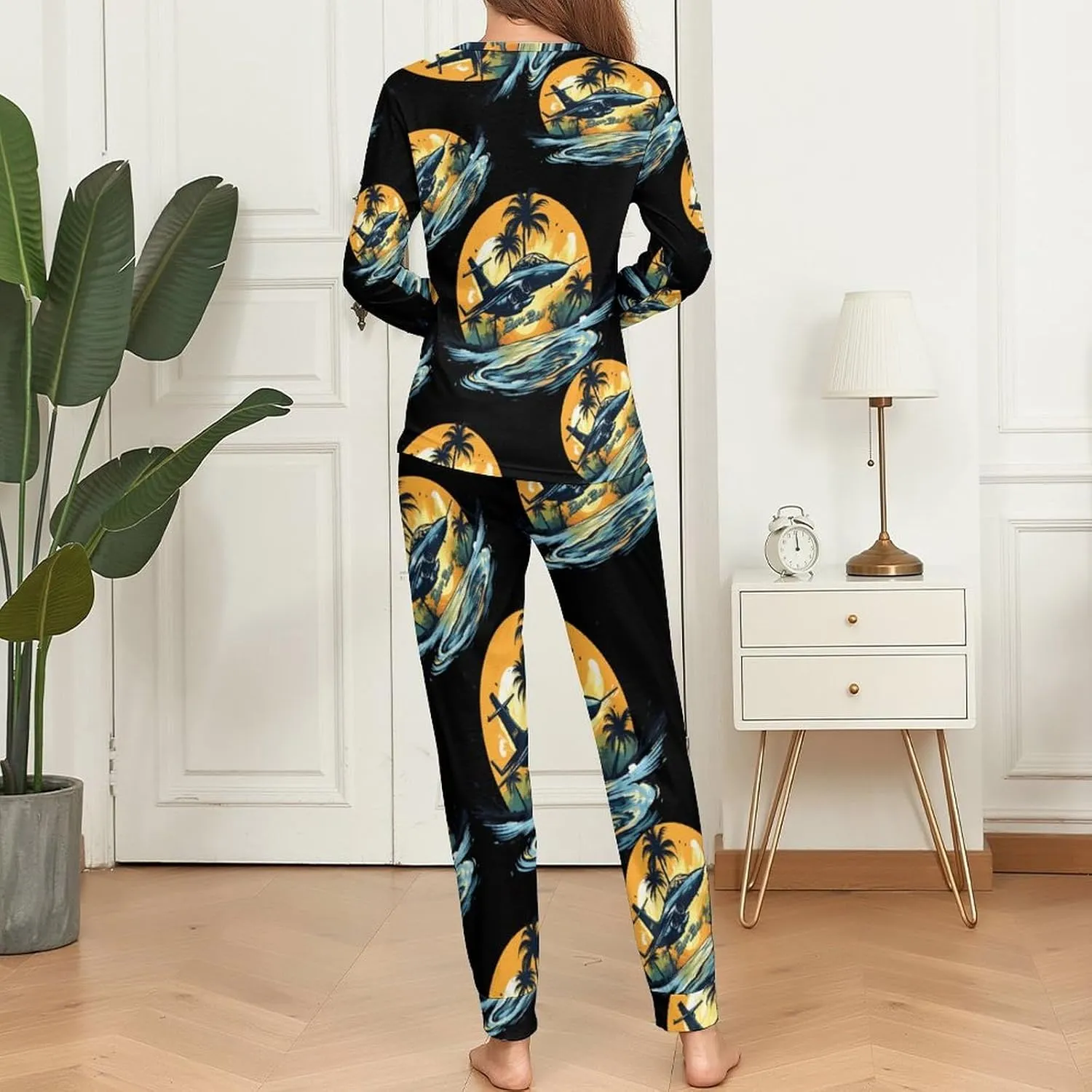 Hawaii Beach Fighter Women's Pajama Set Long Sleeve Pj Sets Casual Two Piece Loungewear Soft Sleepwear