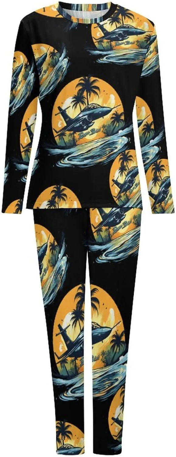 Hawaii Beach Fighter Women's Pajama Set Long Sleeve Pj Sets Casual Two Piece Loungewear Soft Sleepwear