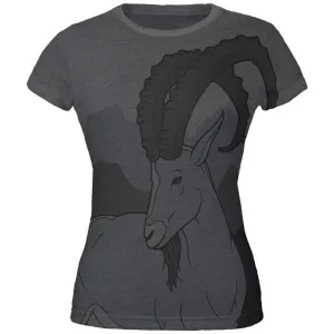 Ibex Goat Wild Mountains All Over Dark Heather Juniors Soft T-Shirt