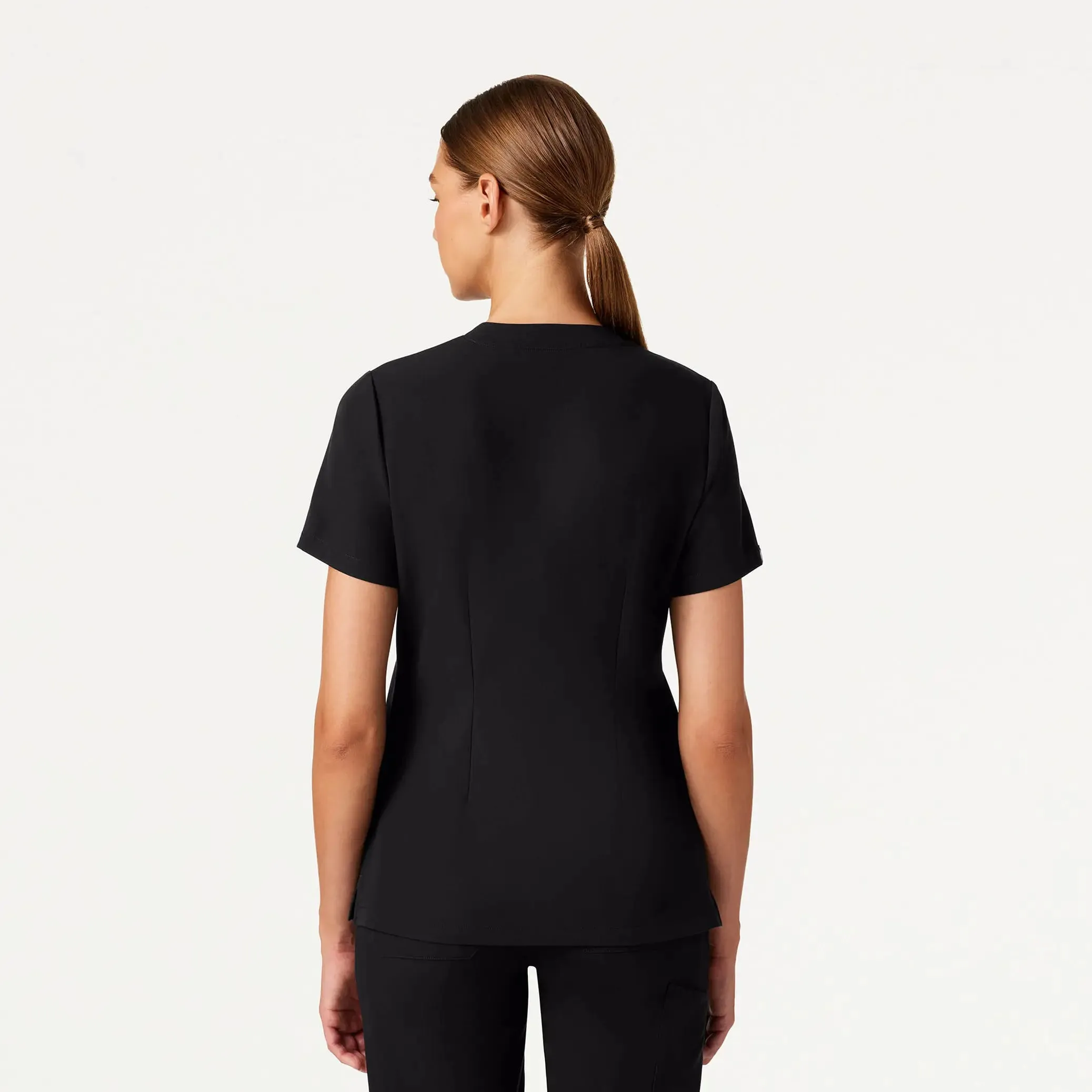 Jaanuu Women's Helia Slim Notched V-Neck Scrub Top - Black