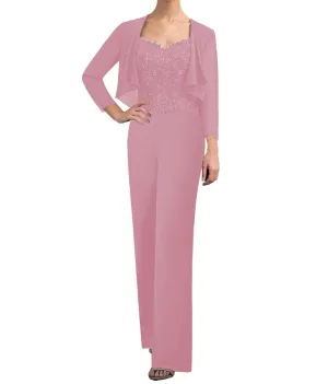 JAEDEN Mother of The Bride Pantsuits Jacket - Chiffon Formal Evening Gowns Long Lace