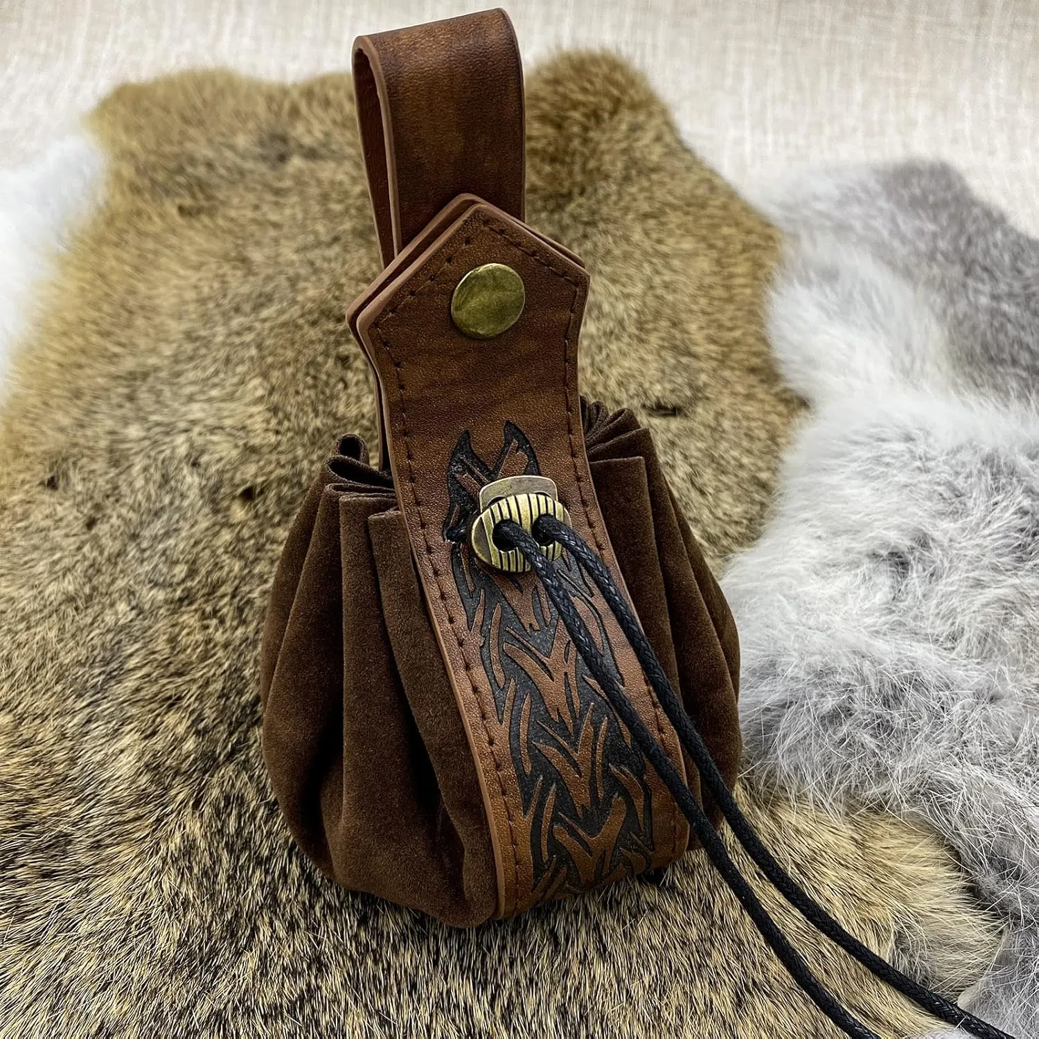 JAOYU Medieval Leather Pouch Belt Faux Leather Drawstring Bag Renaissance Medieval Coin Pouch for Men Women