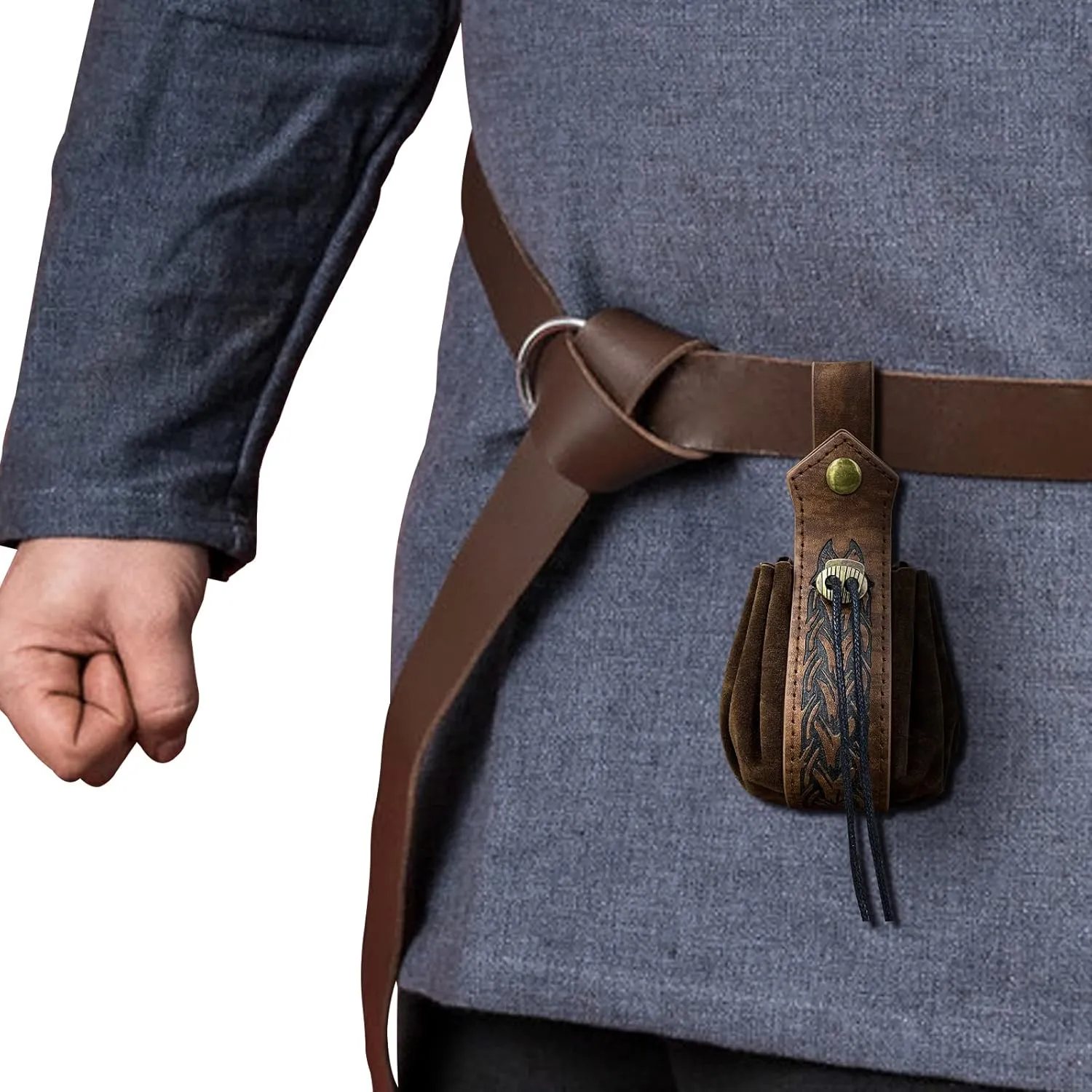 JAOYU Medieval Leather Pouch Belt Faux Leather Drawstring Bag Renaissance Medieval Coin Pouch for Men Women