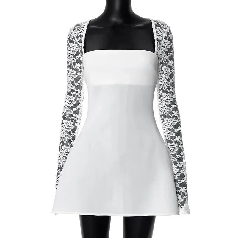 Lace Long Stylish Sleeve Mini Dress