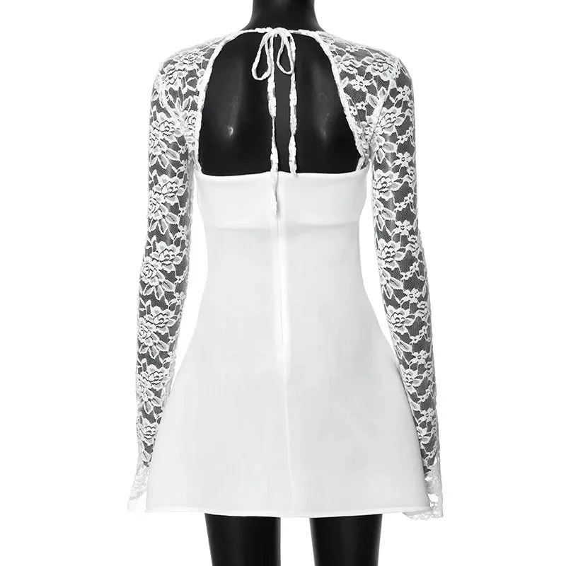 Lace Long Stylish Sleeve Mini Dress