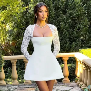 Lace Long Stylish Sleeve Mini Dress