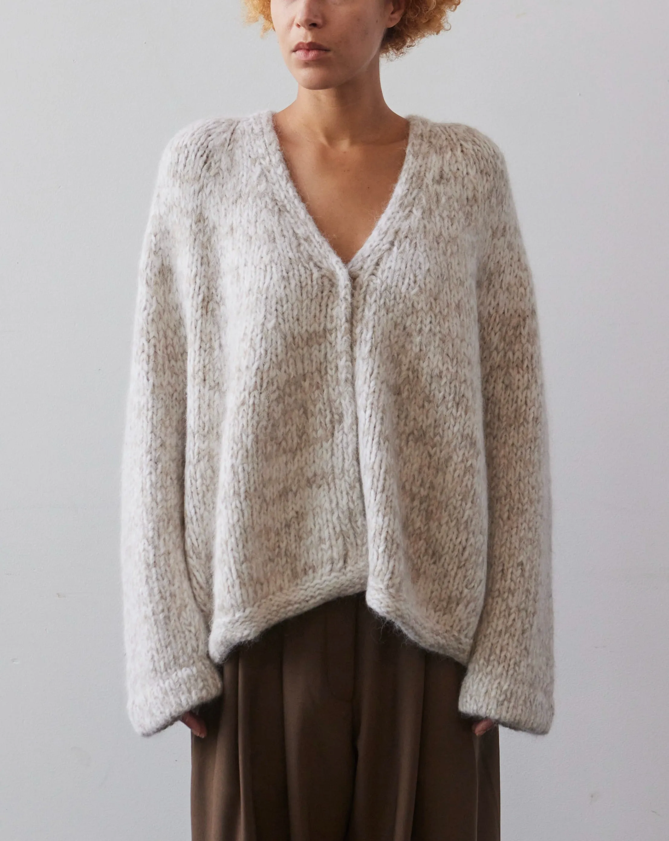 Lauren Manoogian Handknit Marl Cardigan, White/Pebble