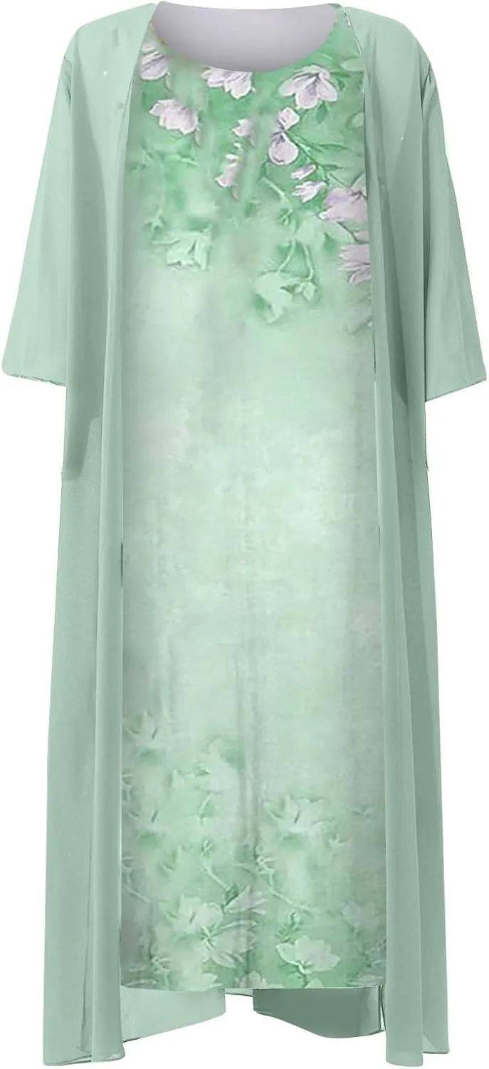 Maxi Dress for Women,Summer Casual Two Piece Set Wedding Guest Plus Size Elegant Floral Boho Beach Sundress