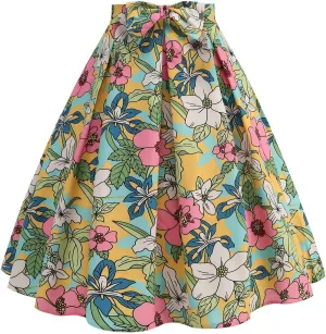 Maxi Skirt Women Women's Fashion Cute and Sweet Print with Bow Waist Full Hem Skirt