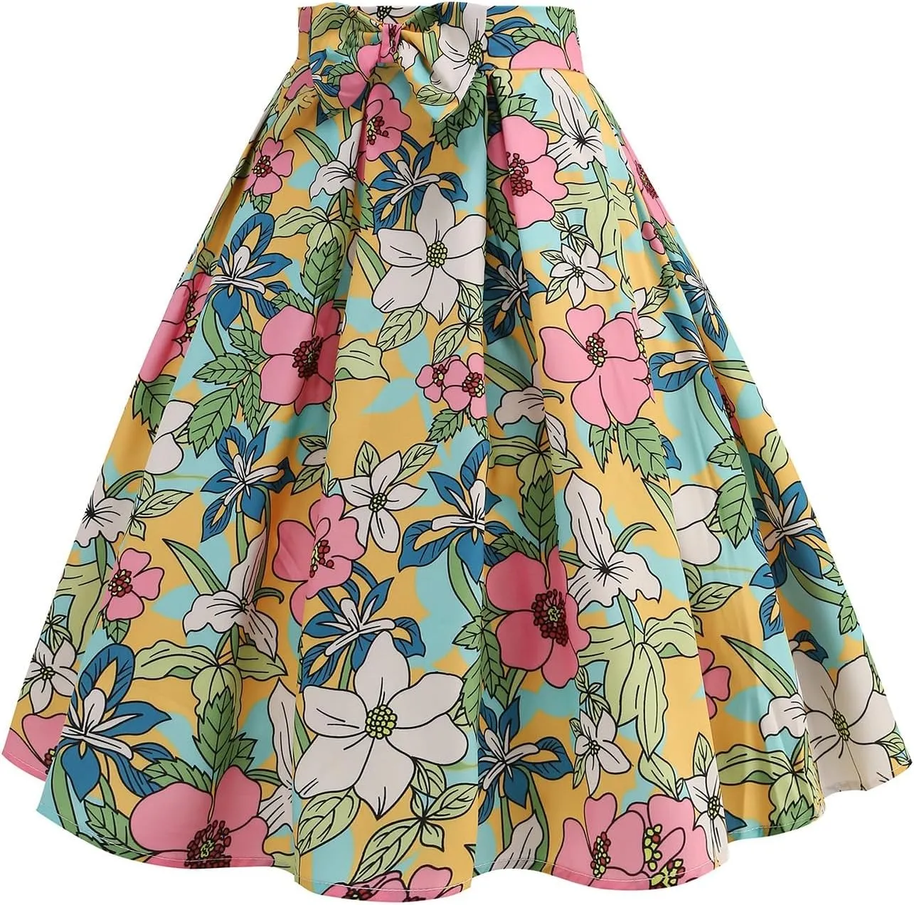 Maxi Skirt Women Women's Fashion Cute and Sweet Print with Bow Waist Full Hem Skirt