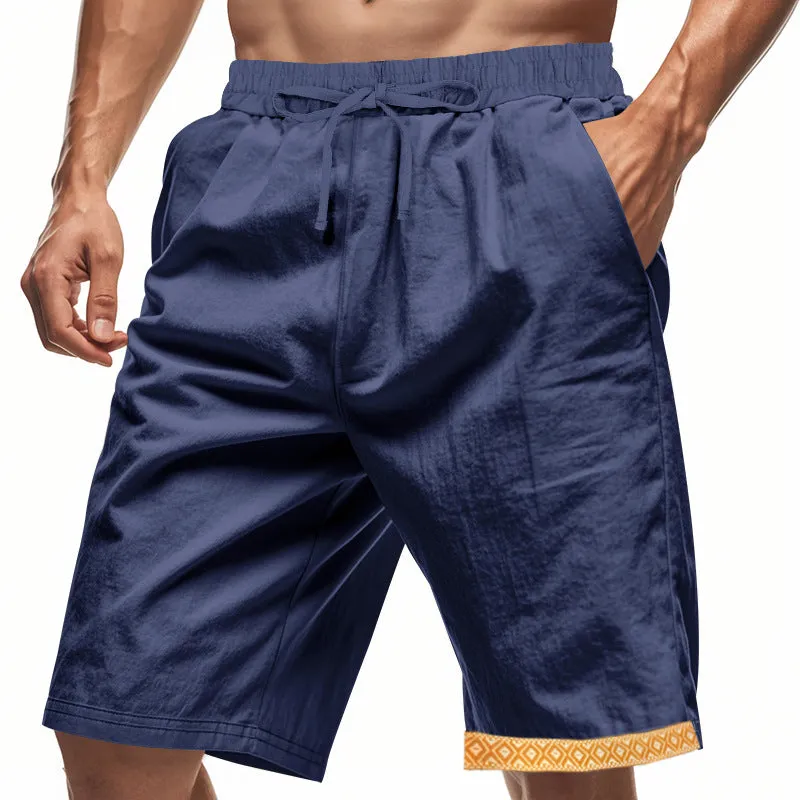 Mens Linen Shorts  Loose Fit  Breathable  Drawstring Waist  Boho Hem Trim
