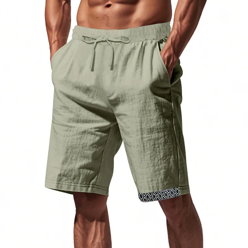 Mens Linen Shorts  Loose Fit  Breathable  Drawstring Waist  Boho Hem Trim