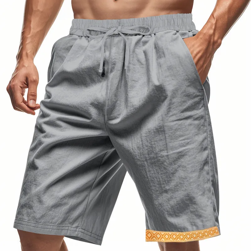 Mens Linen Shorts  Loose Fit  Breathable  Drawstring Waist  Boho Hem Trim