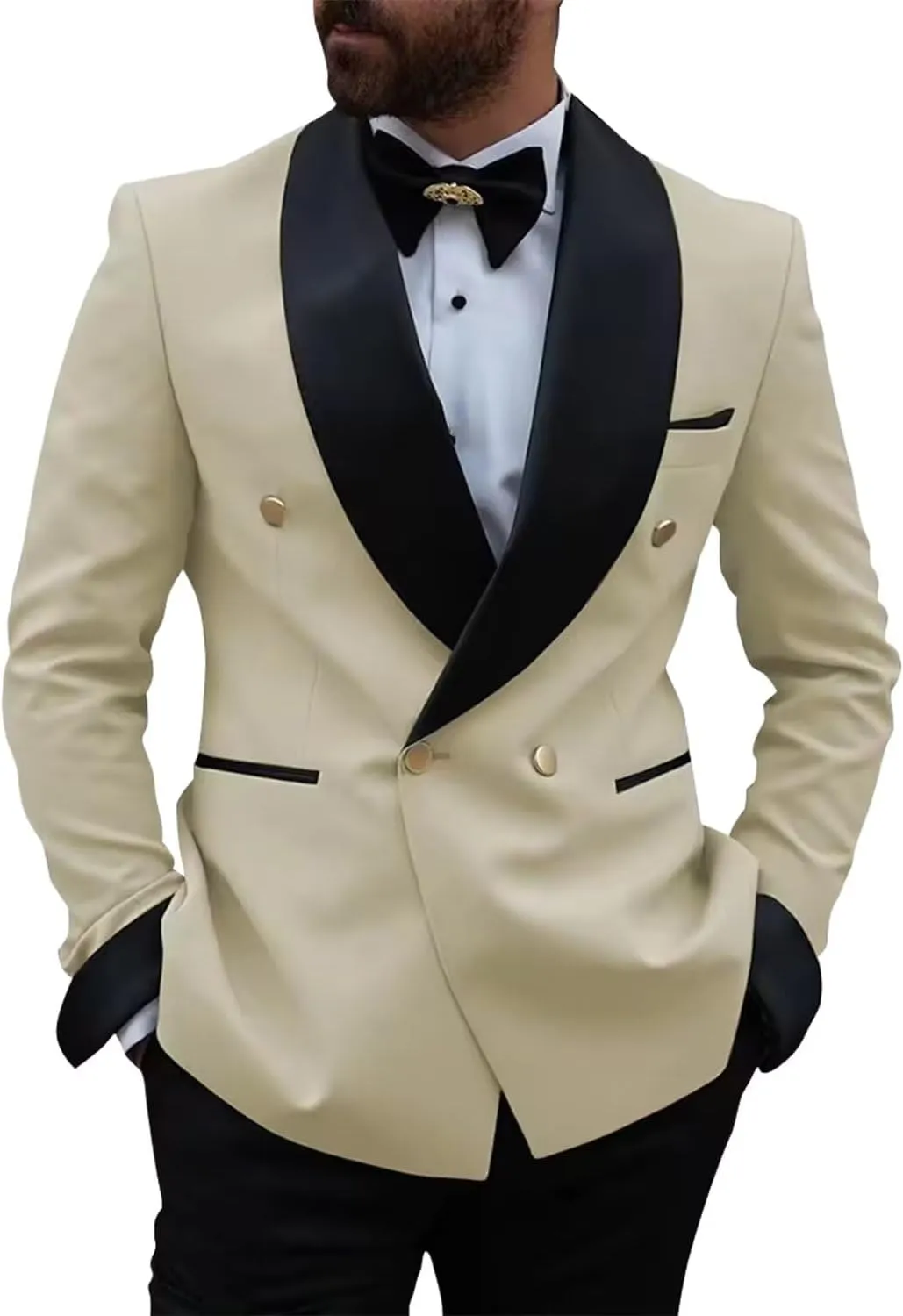 Men's Slim Fit 2 Piece Suit Set,Double Breasted Blazer Jacket Pants Tuxedo Set for Prom Wedding and Business
