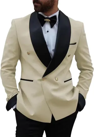 Men's Slim Fit 2 Piece Suit Set,Double Breasted Blazer Jacket Pants Tuxedo Set for Prom Wedding and Business