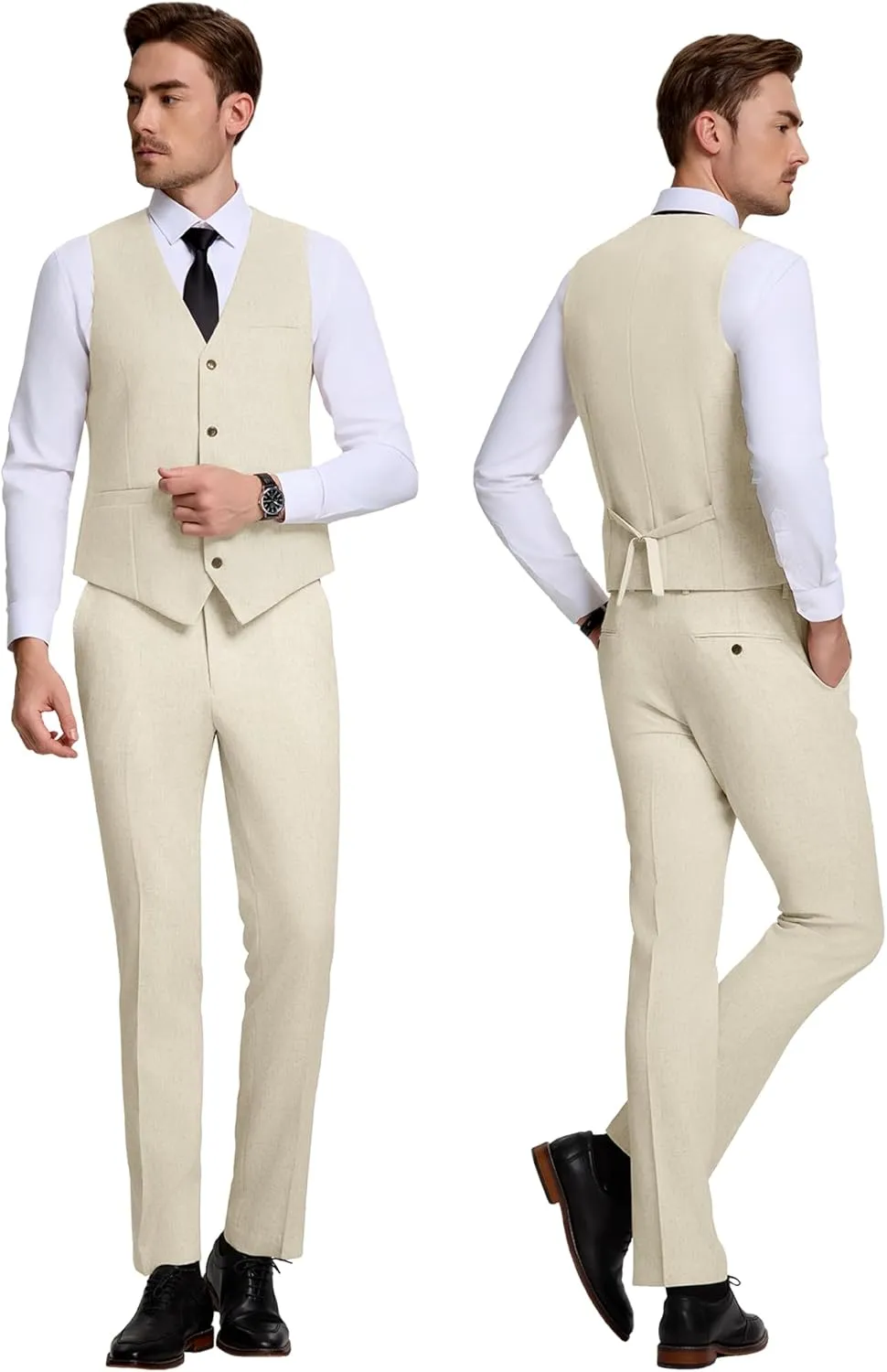 Men's Suit 3 Piece Linen Suits Slim Fit Suit Blazer Vest Pants Set Wedding Prom Tuxedos Business Casual Suit