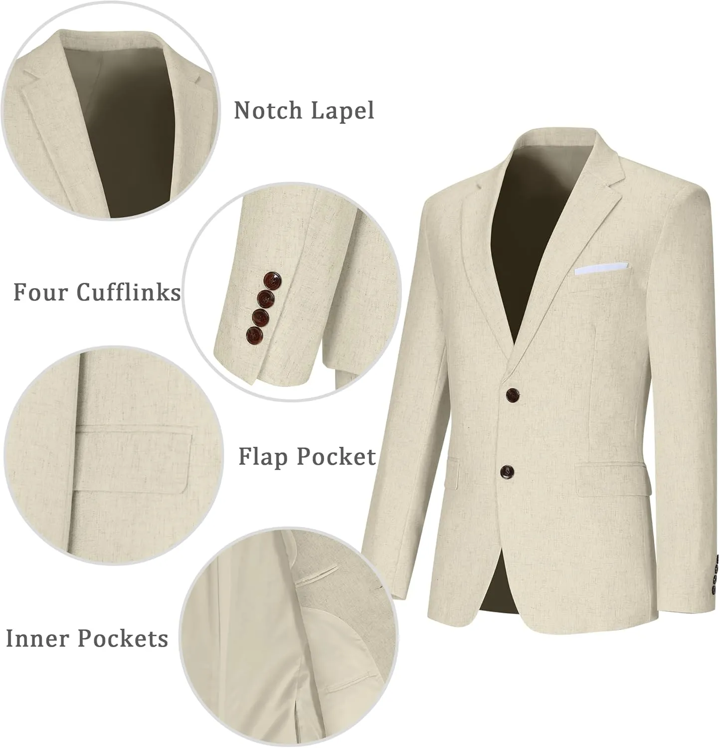 Men's Suit 3 Piece Linen Suits Slim Fit Suit Blazer Vest Pants Set Wedding Prom Tuxedos Business Casual Suit