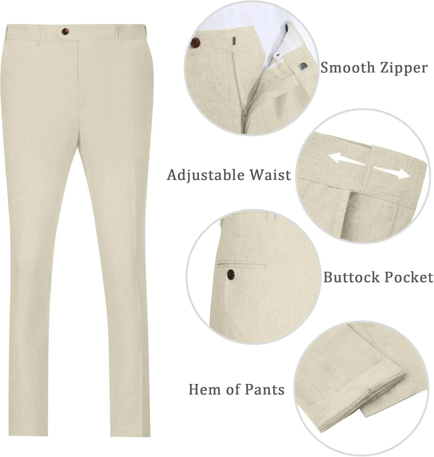 Men's Suit 3 Piece Linen Suits Slim Fit Suit Blazer Vest Pants Set Wedding Prom Tuxedos Business Casual Suit