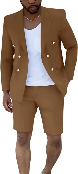 Men's Suit Slim Fit 2 Piece Short Suits for Men Casual Summer Business Suit Blazer and Short Pants Set