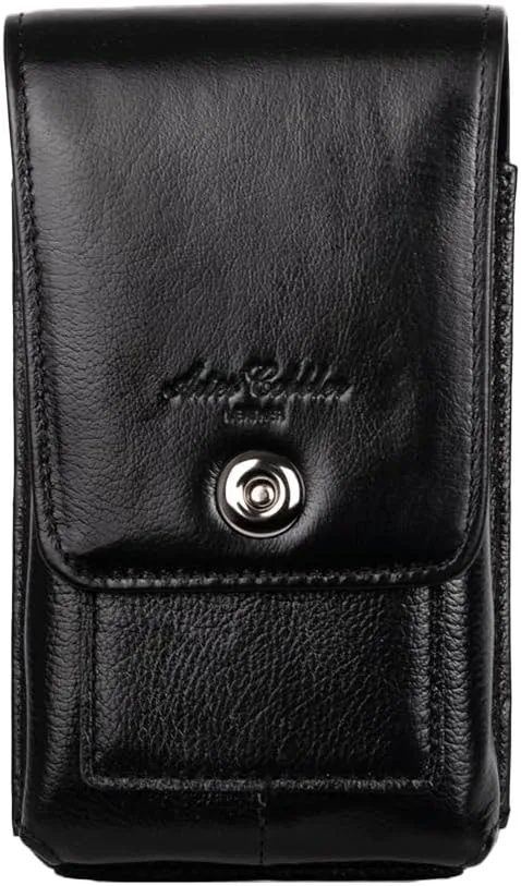 Men's Waist Belt Bag Leather Outdoor 6 inch Cellphone Pouch Business Casual Travel Silm Daypack Lightweight Black