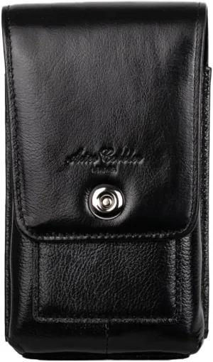 Men's Waist Belt Bag Leather Outdoor 6 inch Cellphone Pouch Business Casual Travel Silm Daypack Lightweight Black