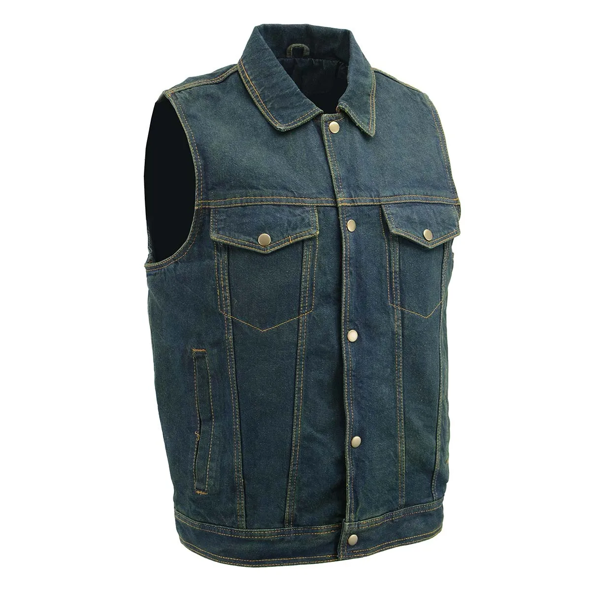 Men’s XS107 Classic Blue Snap Front Denim Vest with Shirt Style Collar