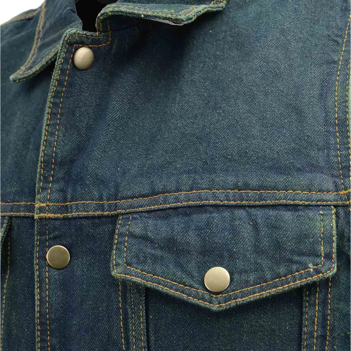 Men’s XS107 Classic Blue Snap Front Denim Vest with Shirt Style Collar