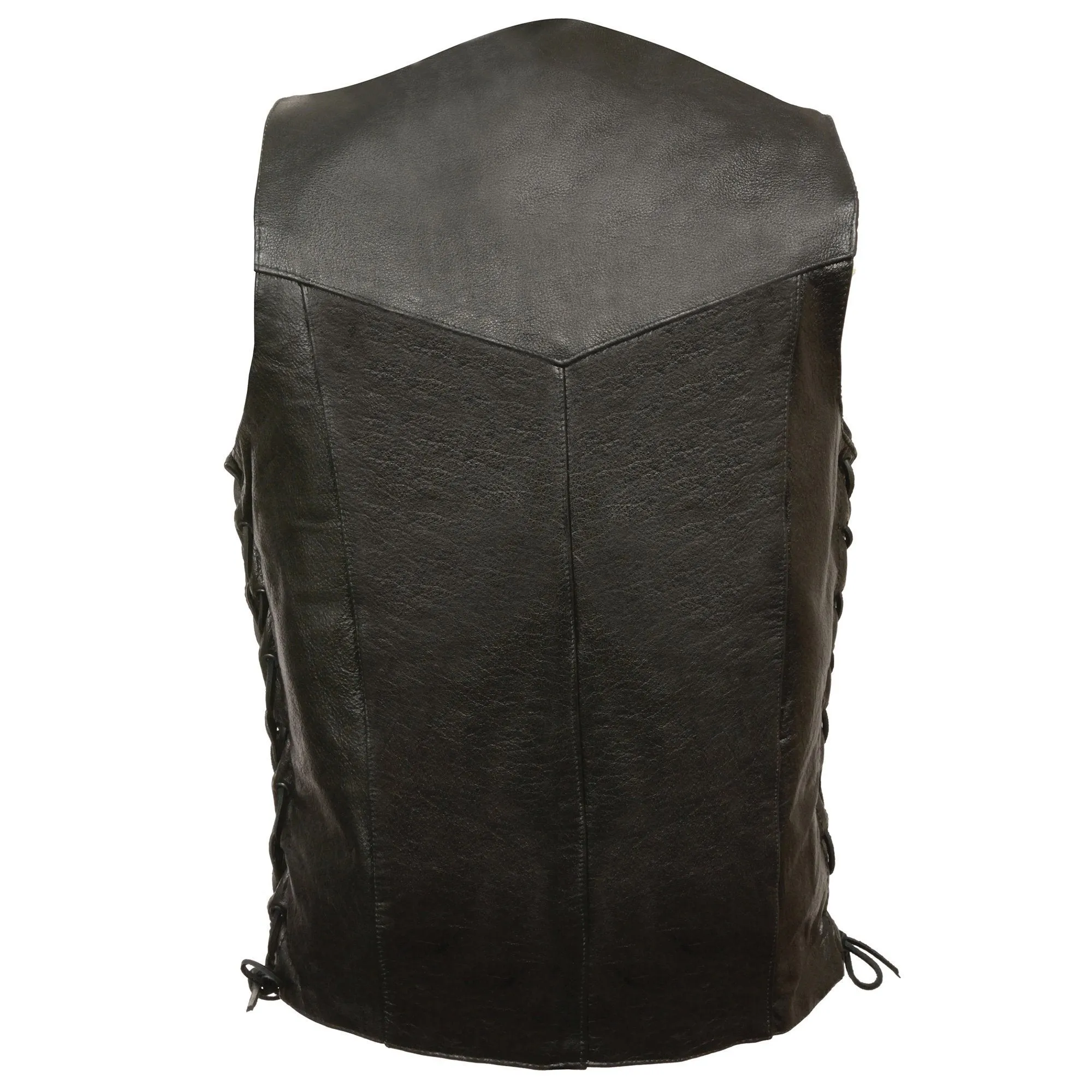 Milwaukee Leather-SH1315TALL-Men's Black Leather Classic Side Lace Biker Vest - Tall Sizes