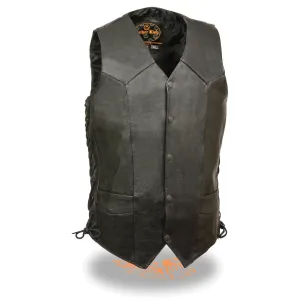 Milwaukee Leather-SH1315TALL-Men's Black Leather Classic Side Lace Biker Vest - Tall Sizes