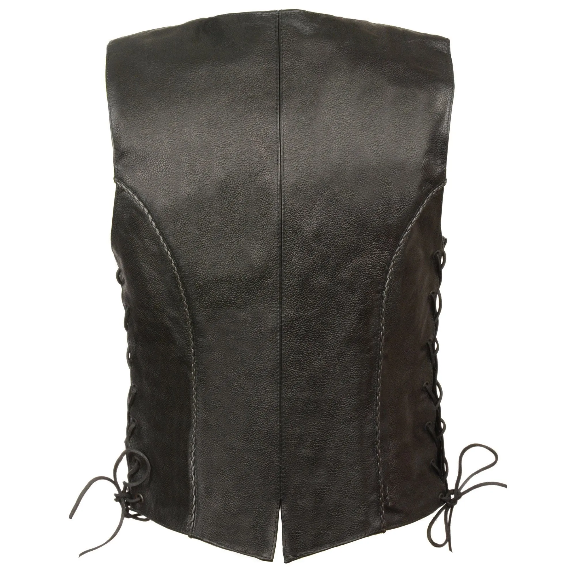 Milwaukee Leather-SH2045-Ladies Black Snap Front Vest with Thin Braid