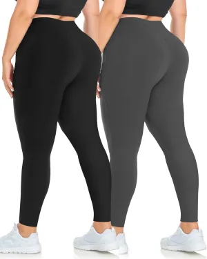 MOREFEEL Plus Size Leggings for Women-Stretchy X-Large-4X Tummy Control High Waist Spandex Workout Black Yoga Pants
