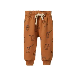 NATURE BABY - SUNDAY TRACK PANTS: BLUEGRASS BEARS PECAN PRINT