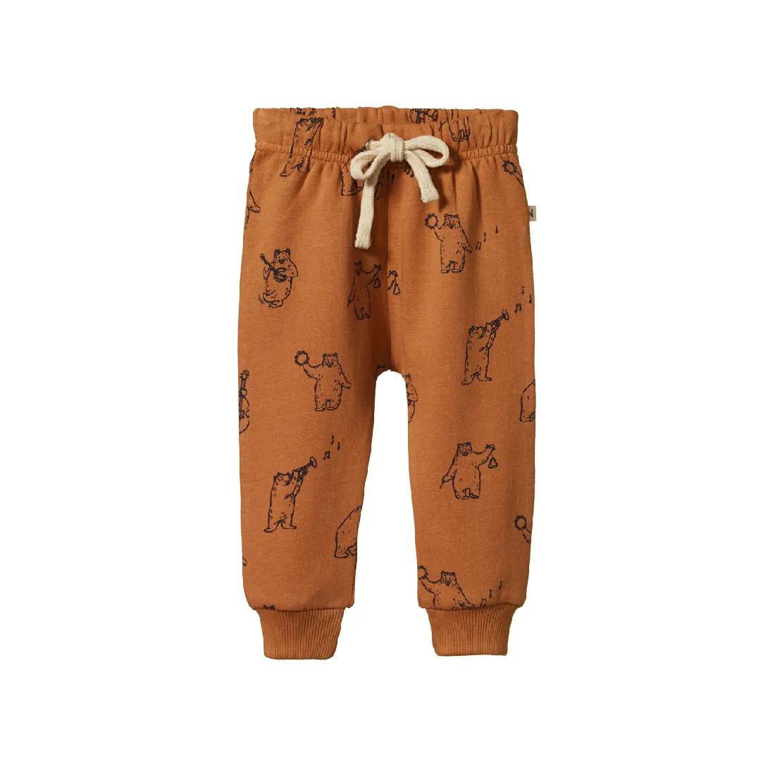 NATURE BABY - SUNDAY TRACK PANTS: BLUEGRASS BEARS PECAN PRINT