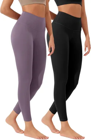 ODODOS Women's High Waist Workout Leggings 2-Pack Tummy Control Yoga Pants - 25" / 28" Inseam, ODLEX Fabric-Squat Proof