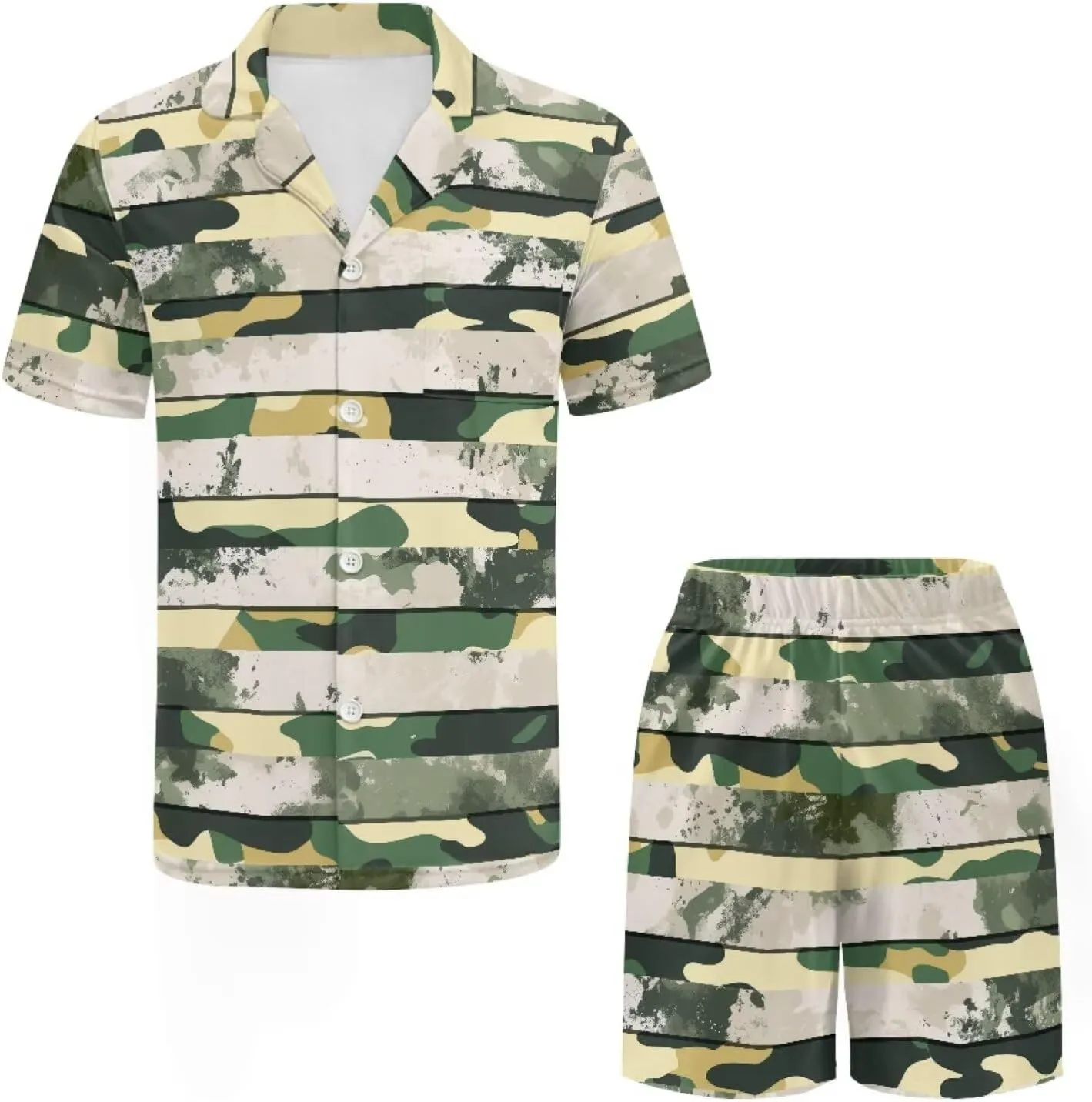 Pajama Set Two Piece Sleepwear Set for Men Summer Nightwear Button Down Top Short Pant Loungewear, XS-5XL