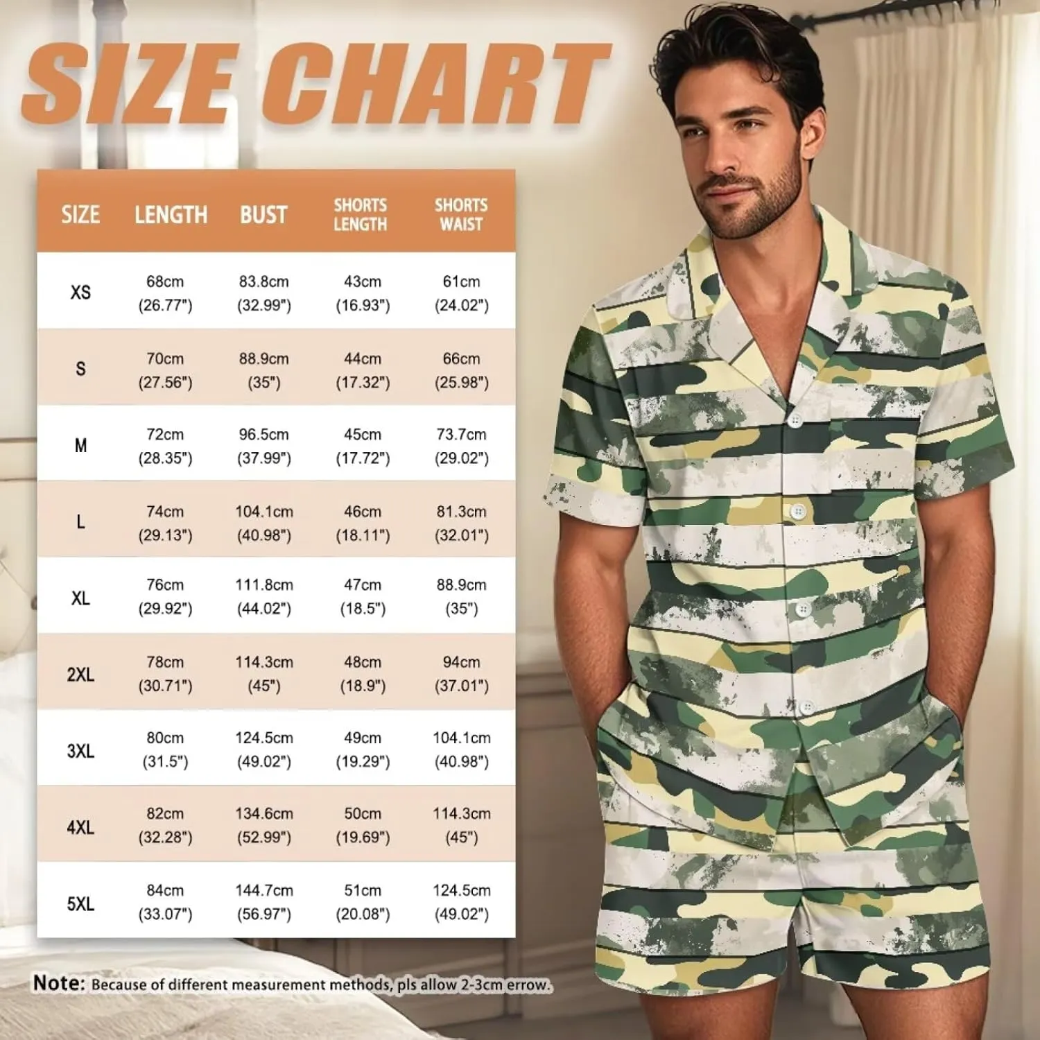 Pajama Set Two Piece Sleepwear Set for Men Summer Nightwear Button Down Top Short Pant Loungewear, XS-5XL