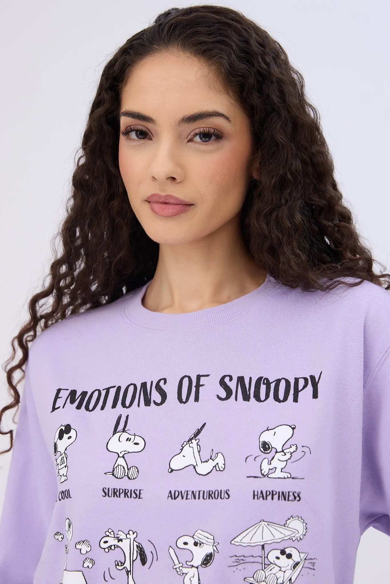 Peanuts Emotions Of Snoopy Graphic Crew Neck Sweatshirt