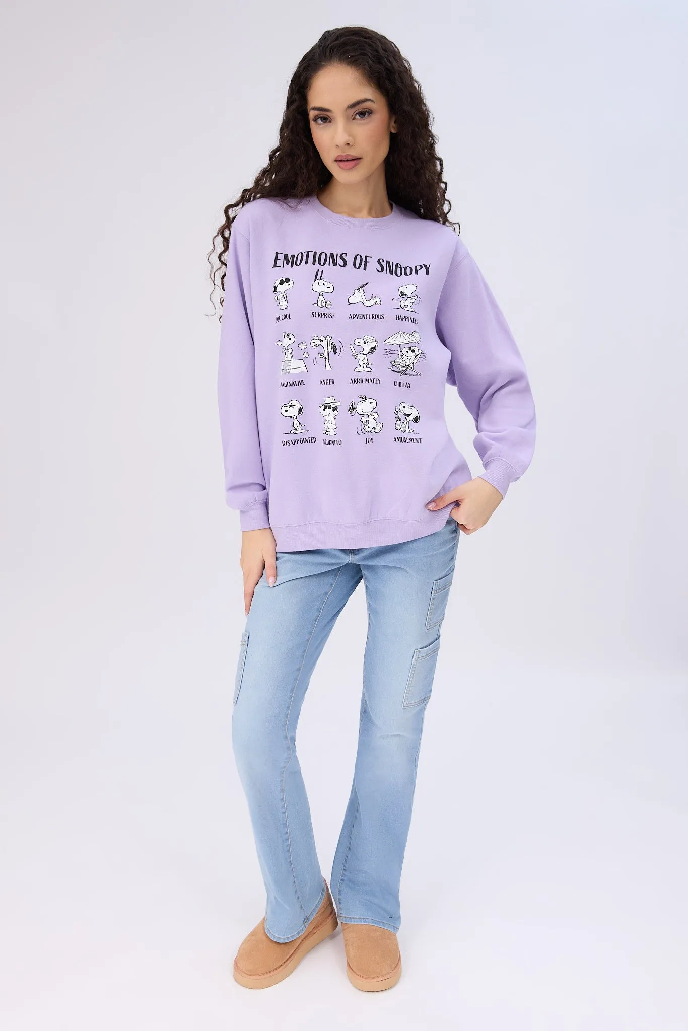 Peanuts Emotions Of Snoopy Graphic Crew Neck Sweatshirt