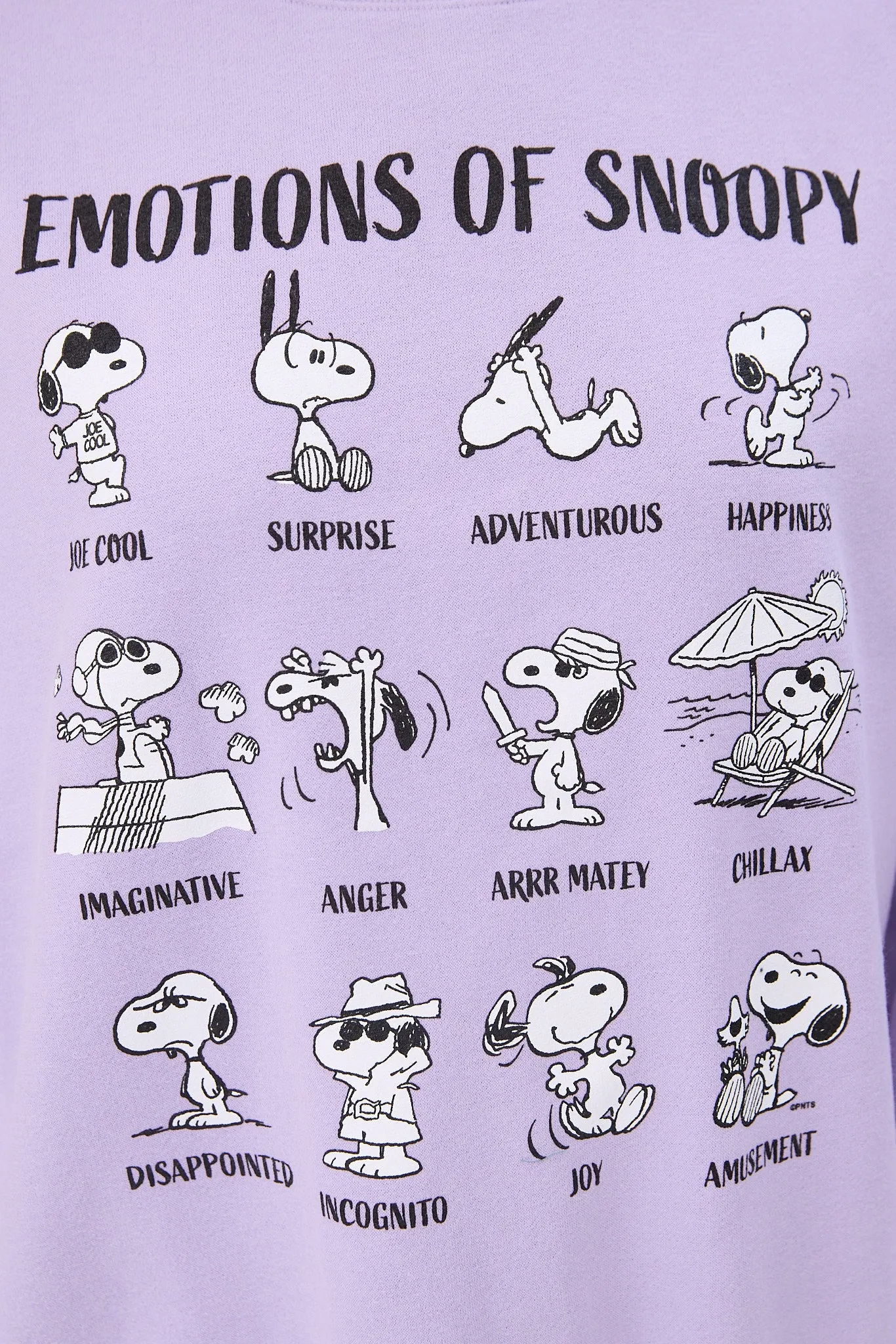 Peanuts Emotions Of Snoopy Graphic Crew Neck Sweatshirt