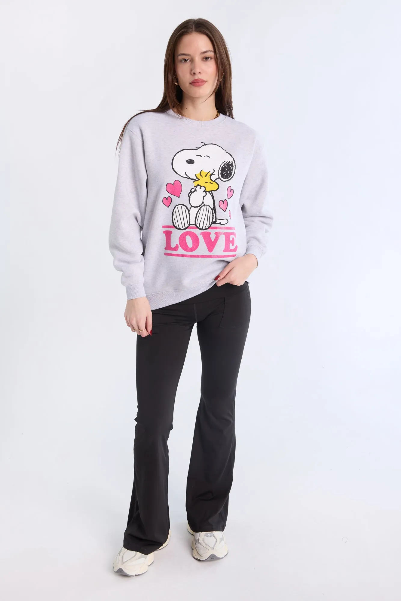 Peanuts Snoopy Love Graphic Glitter Crew Neck Sweatshirt
