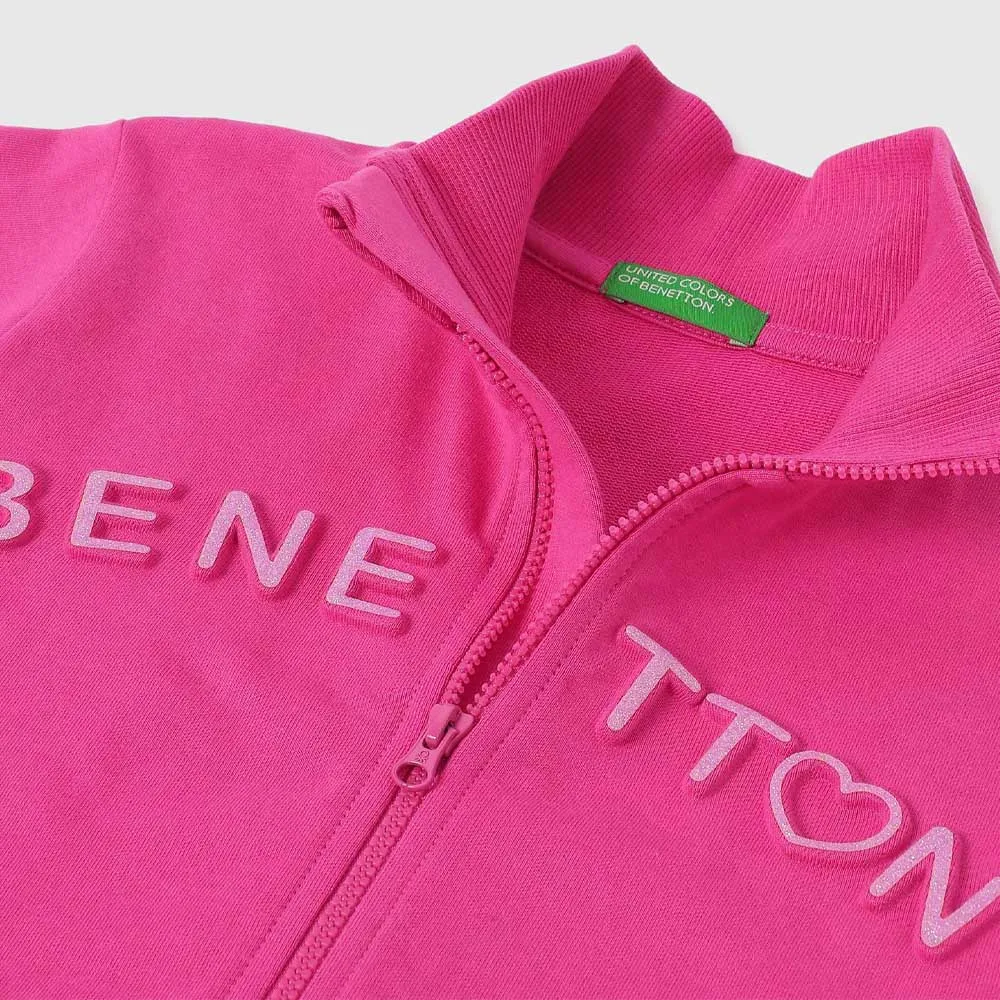 Pink Benetton Embossed High Neck Jacket