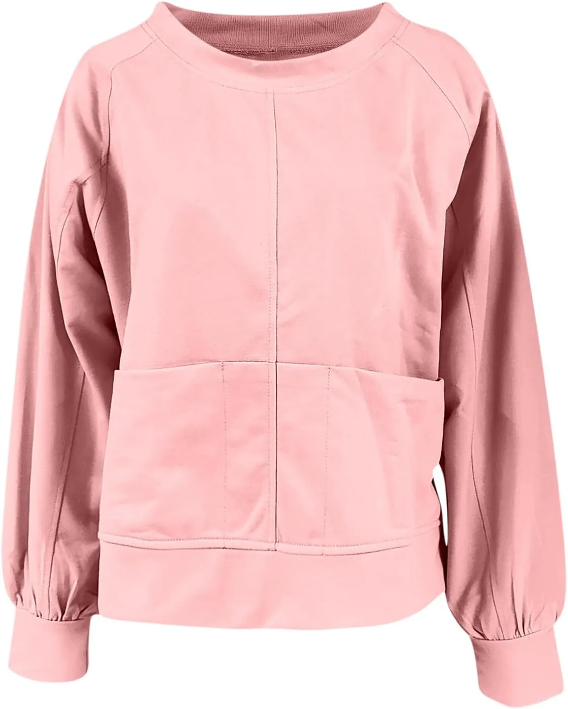 Pockets Hoodies for Women Long Sleeve Side Slit Sweatshirt Solid Crew Neck Pullover Top Dressy Casual Loose Outfits